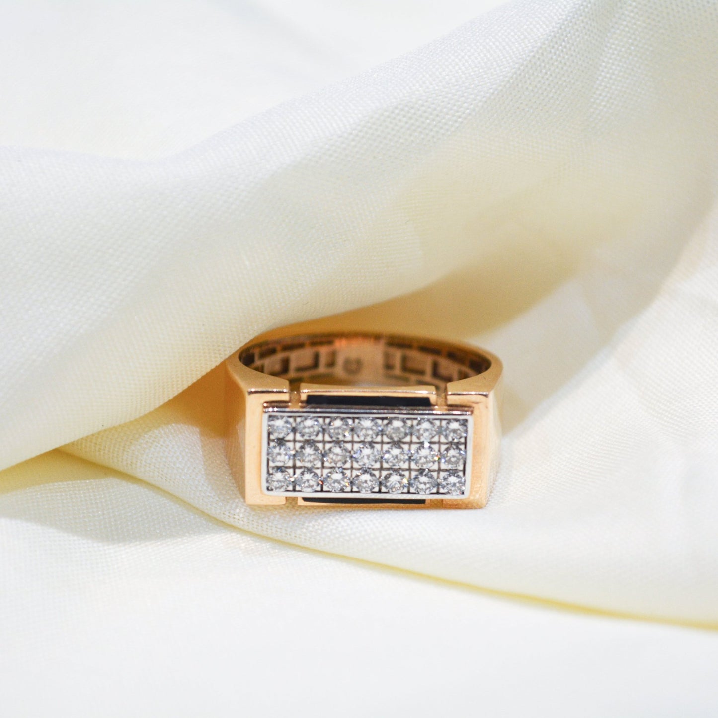 Roland 18K rose gold diamond ring with rectangular design – 0.715 carat, 21 round diamonds - Zivar.in