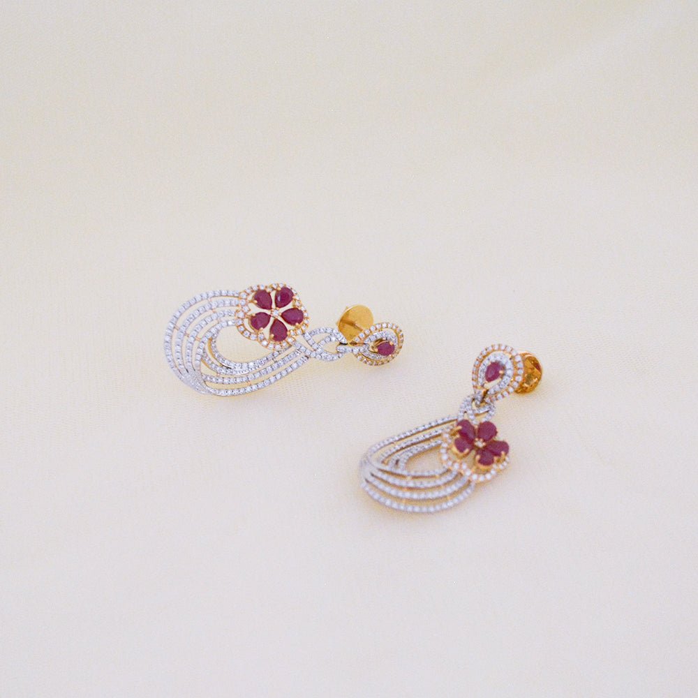 Ruby Diamond Floral Drop Earrings - zivar.in