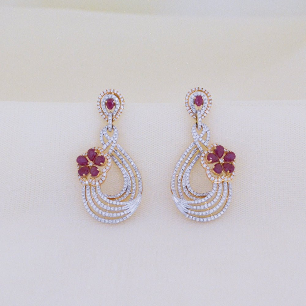 Ruby Diamond Floral Drop Earrings - zivar.in