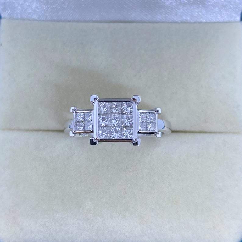 Alexa 14K White Gold Diamond Ring with 0.575 Ct SI GH Diamonds - Princess Cut - Zivar.in