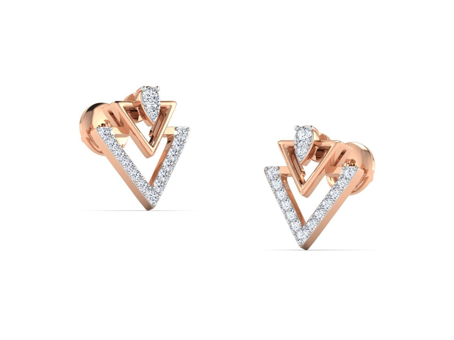 Falvi minimalist diamond stud earrings in 18K solid rose gold with 30 certified round diamonds - zivar.in