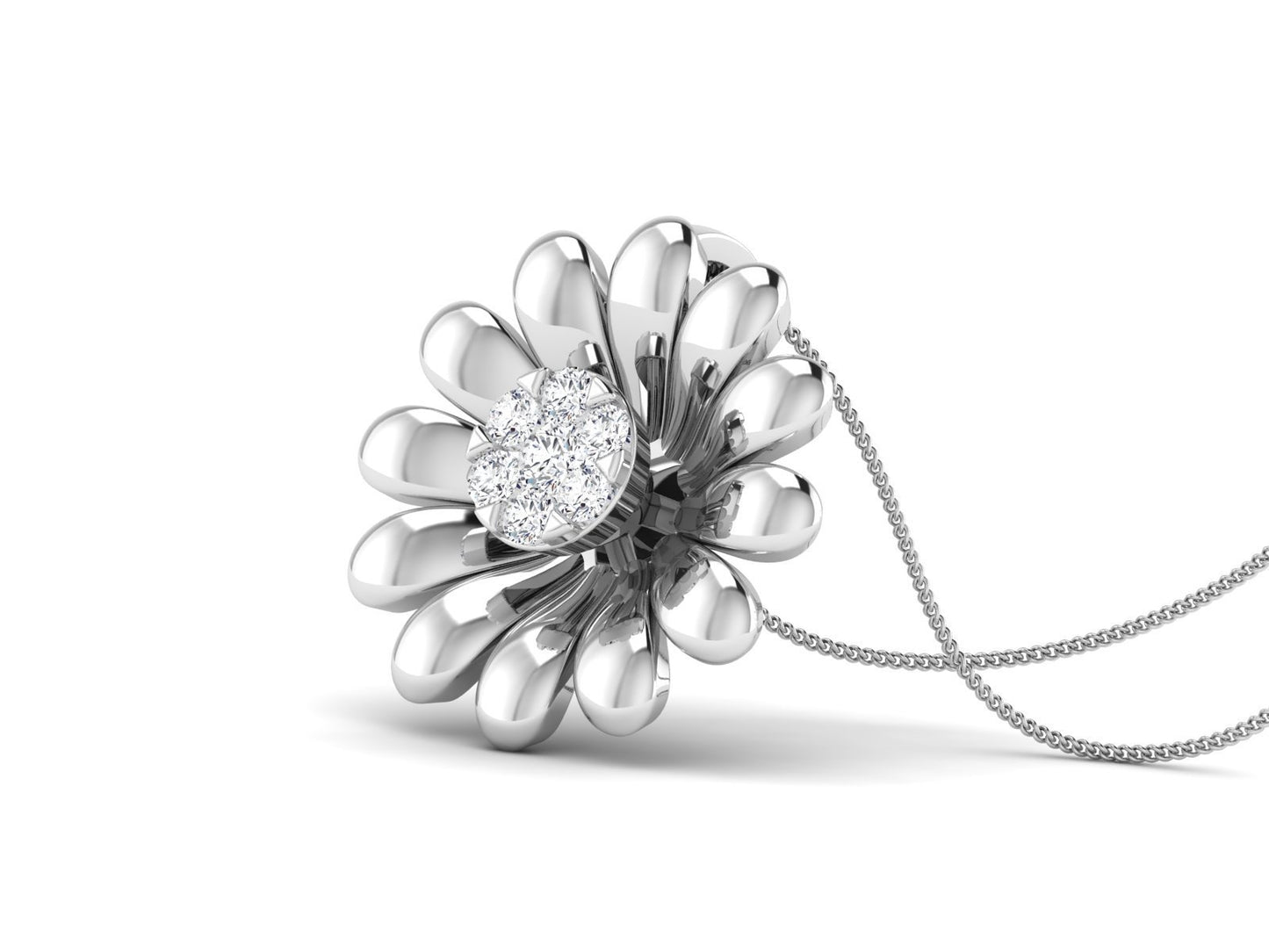 Floria diamond pendant in 18K solid white gold with 7 certified round diamonds - Zivar.in