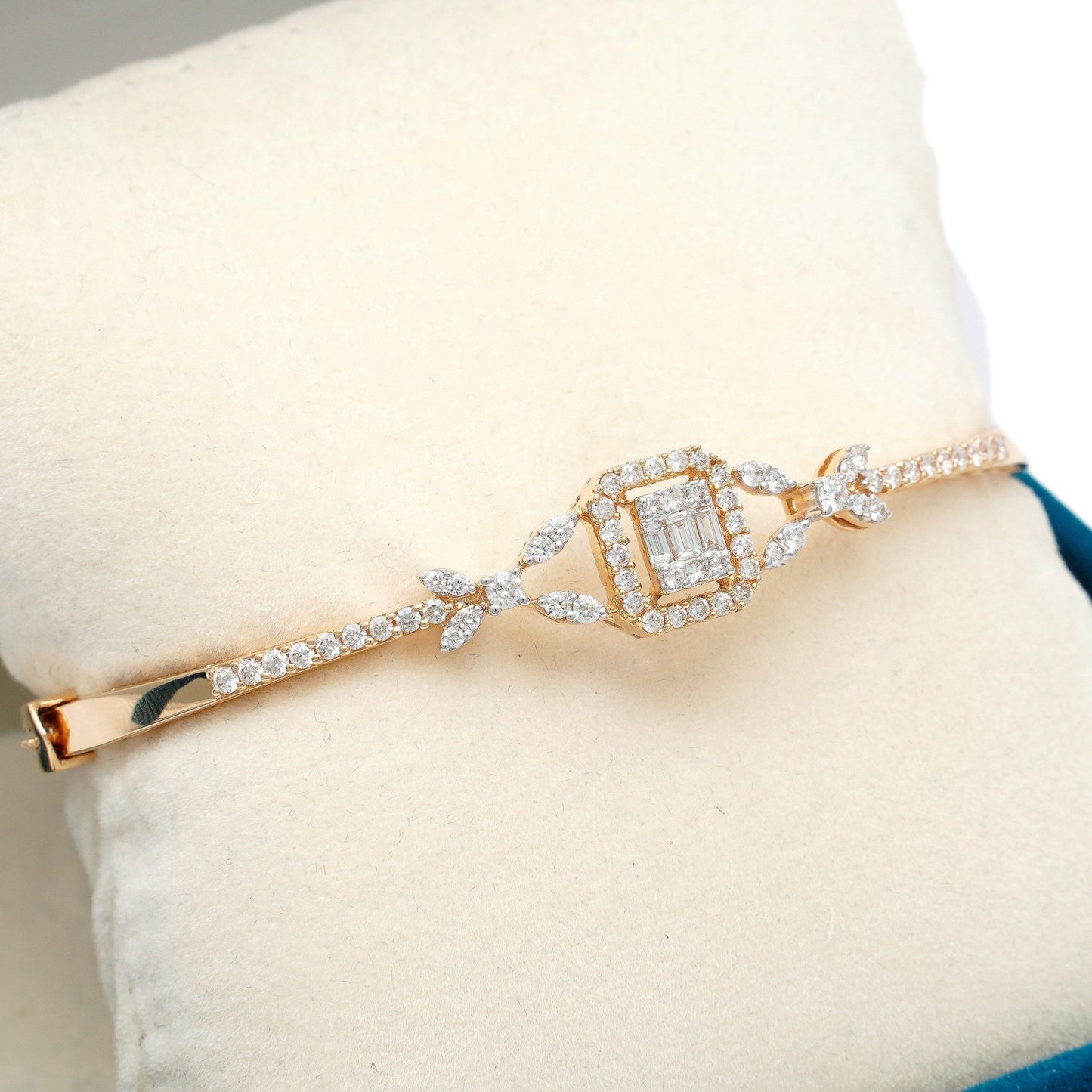 Zivar 18K yellow gold diamond bracelet with 65 round and baguette diamonds - Zivar.in