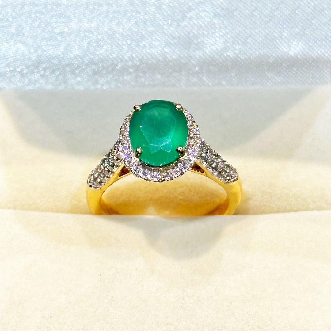 Kronos Green Stone Diamond Ring - zivar.in