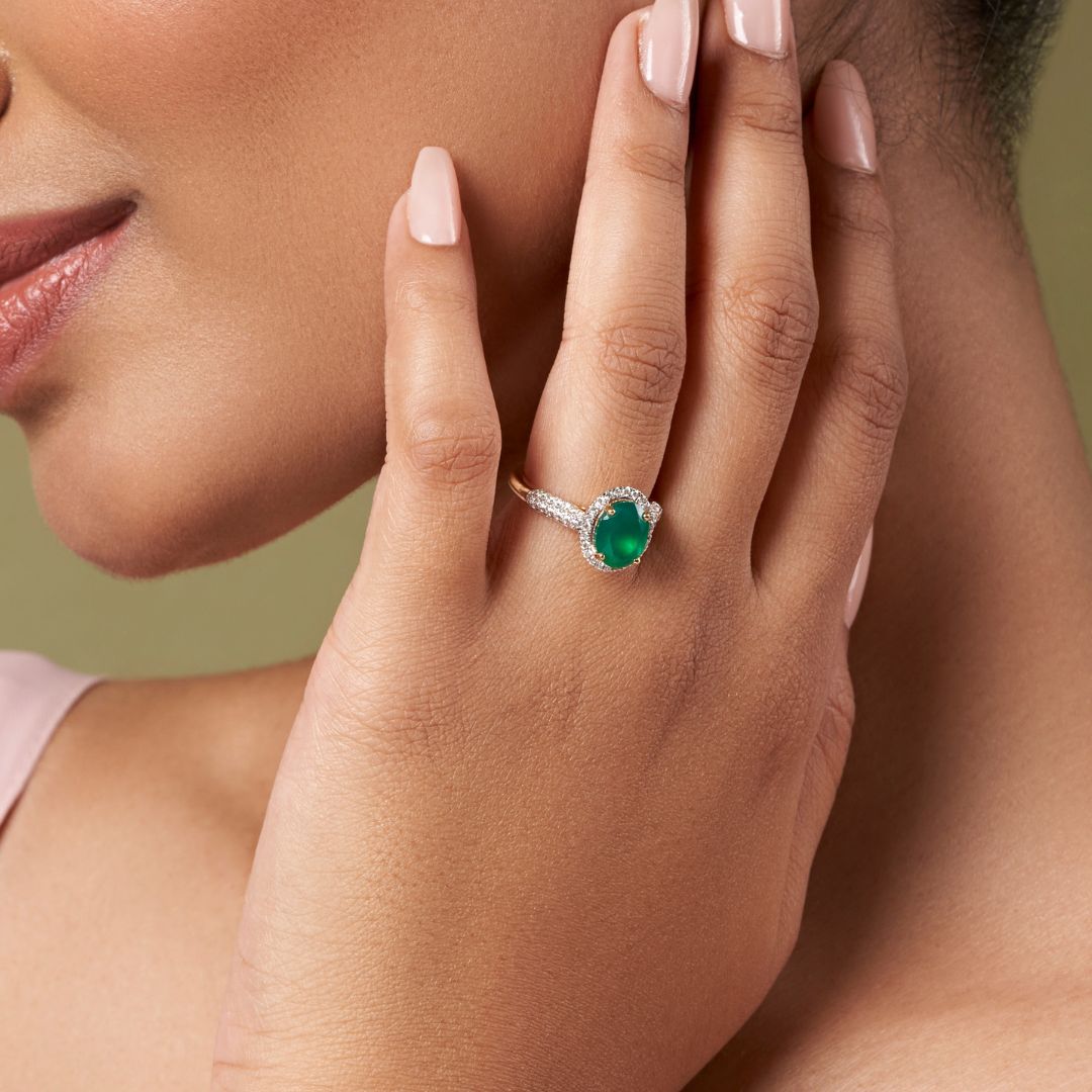 Kronos Green Stone Diamond Ring - zivar.in