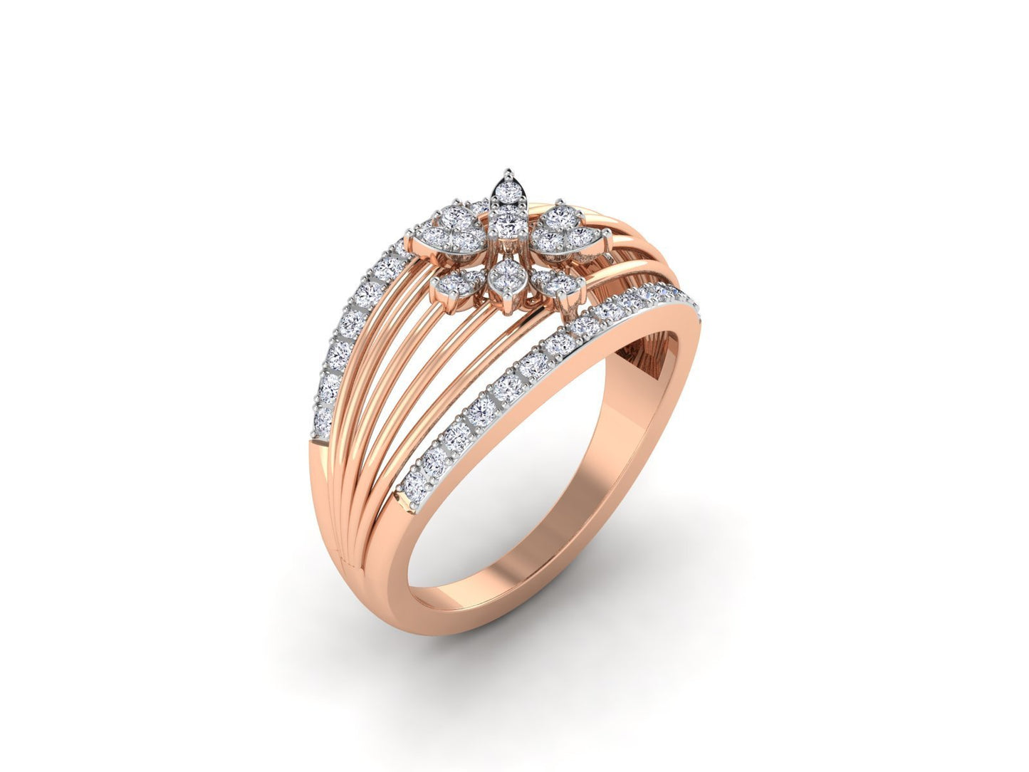 Petra diamond ring in 18K solid rose gold featuring 47 certified round diamonds - zivar.in