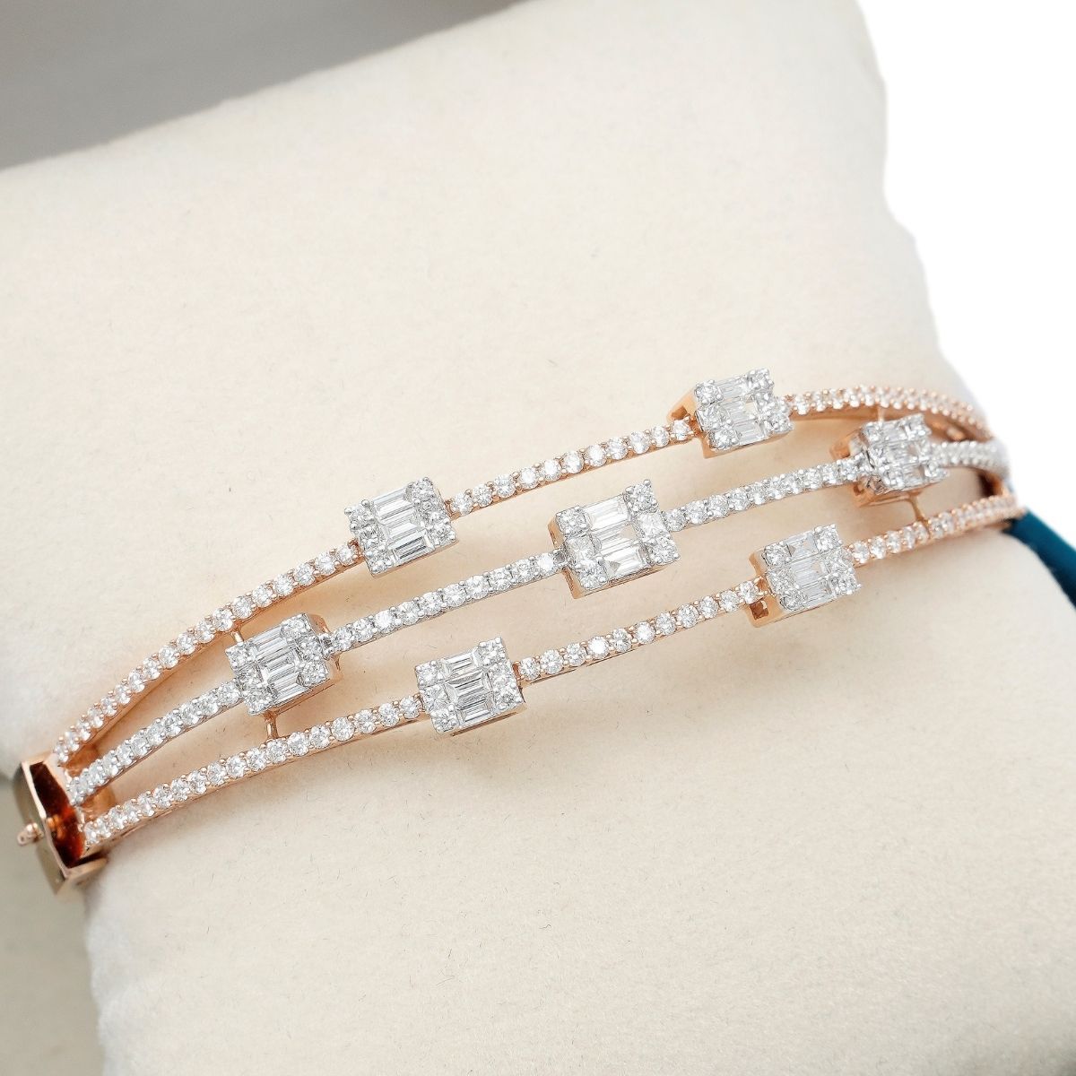 18K rose gold diamond bracelet with 2.22 ct round and baguette diamonds - zivar.in