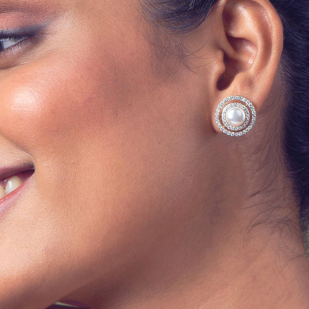White Pearl Diamond Earring - zivar.in