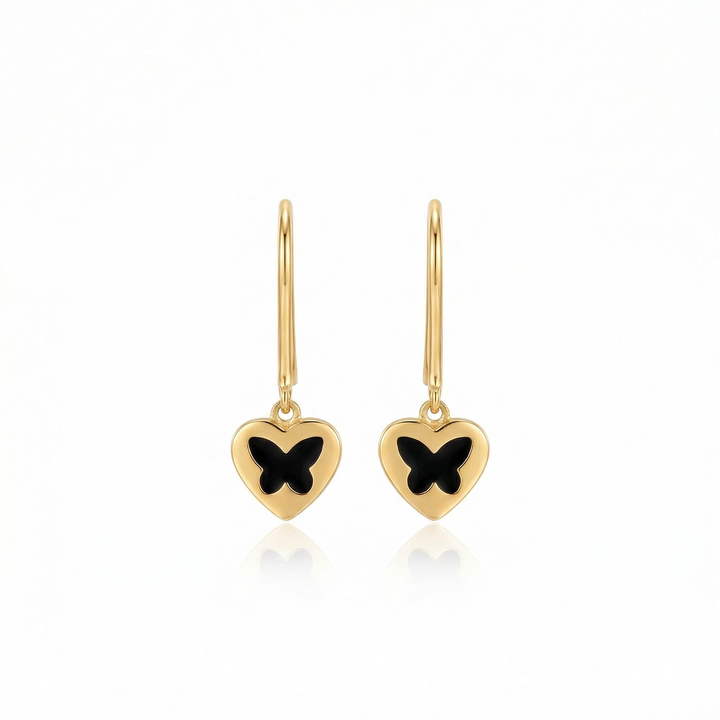 Heart Black Butterfly Gold Danglers