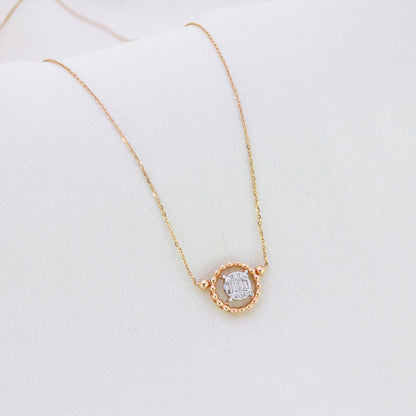 Macie Diamond Necklace in 18K Rose Gold with Round and Baguette Diamonds - Zivar.in