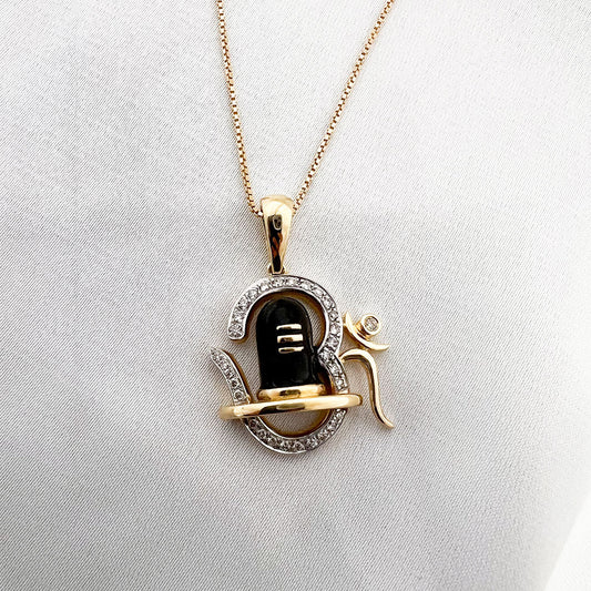 Om Shiva yellow gold Diamond Pendant