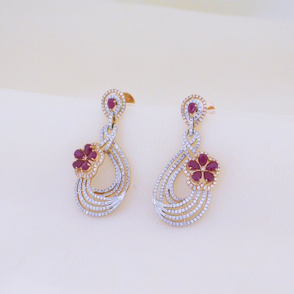 Ruby Diamond Floral Drop Earrings - Main Image