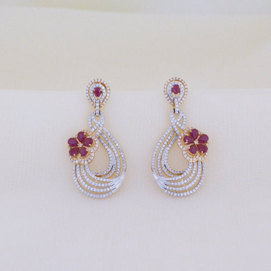 Ruby Diamond Floral Drop Earrings - zivar.in