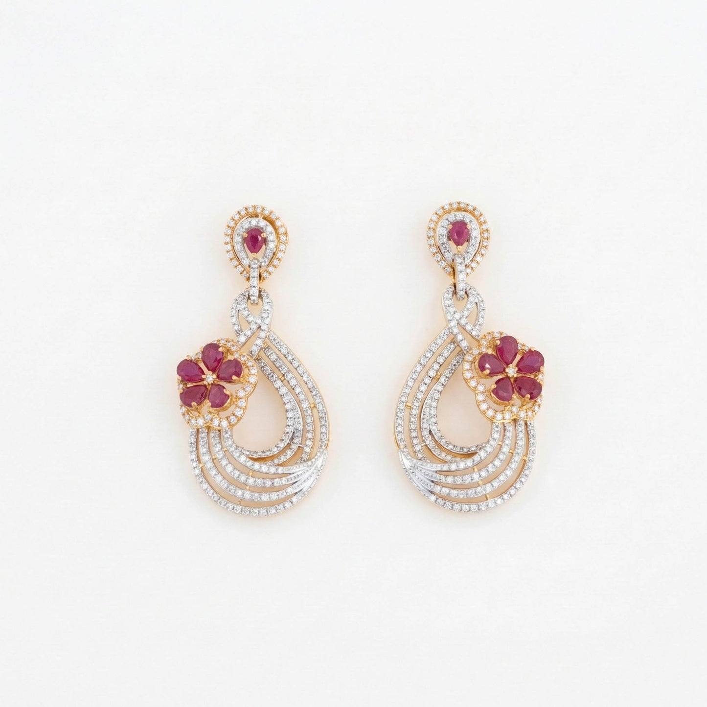 Ruby Diamond Floral Drop Earrings