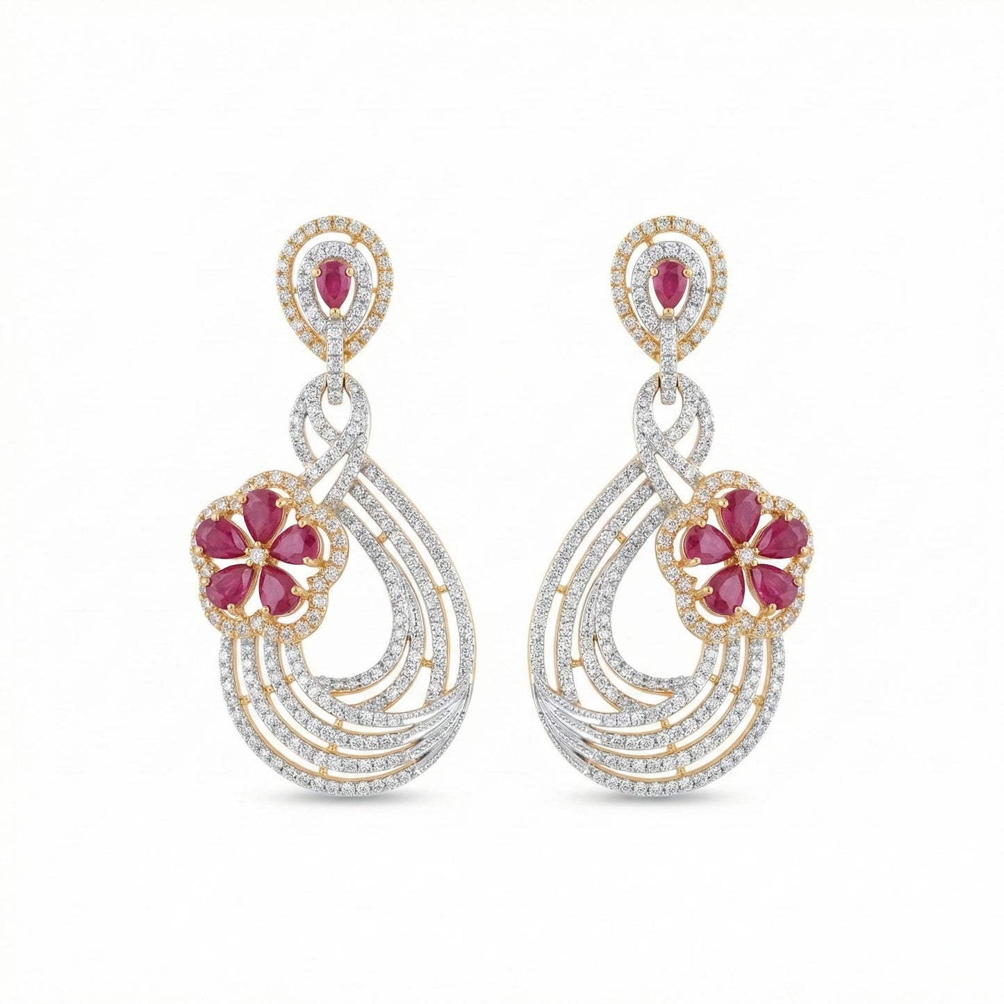 Ruby Diamond Floral Drop Earrings