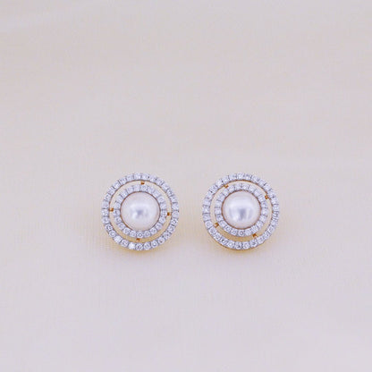 White Pearl Diamond Earrings - zivar.in