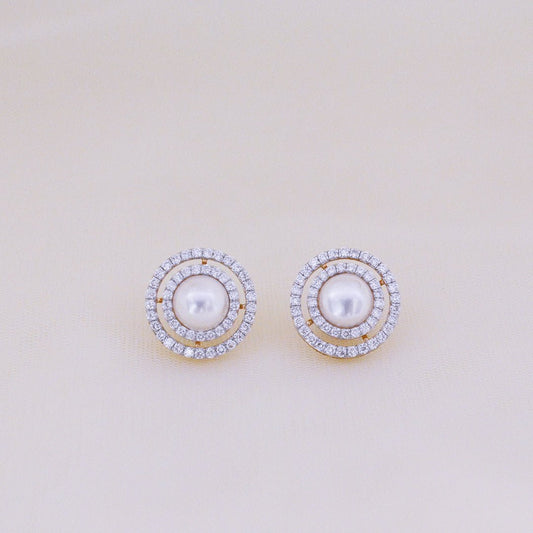 White Pearl Diamond Earrings - zivar.in