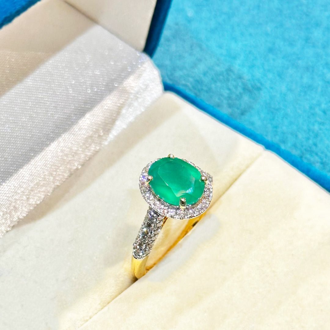 Kronos Green Stone Diamond Ring - zivar.in