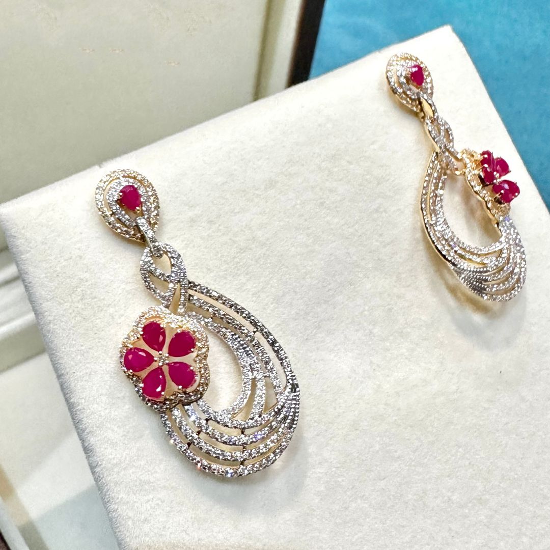 Pink Stone Diamond Earrings - zivar.in