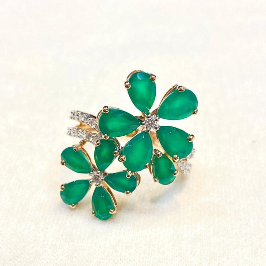 Royal Green Flower Diamond Ring - zivar.in